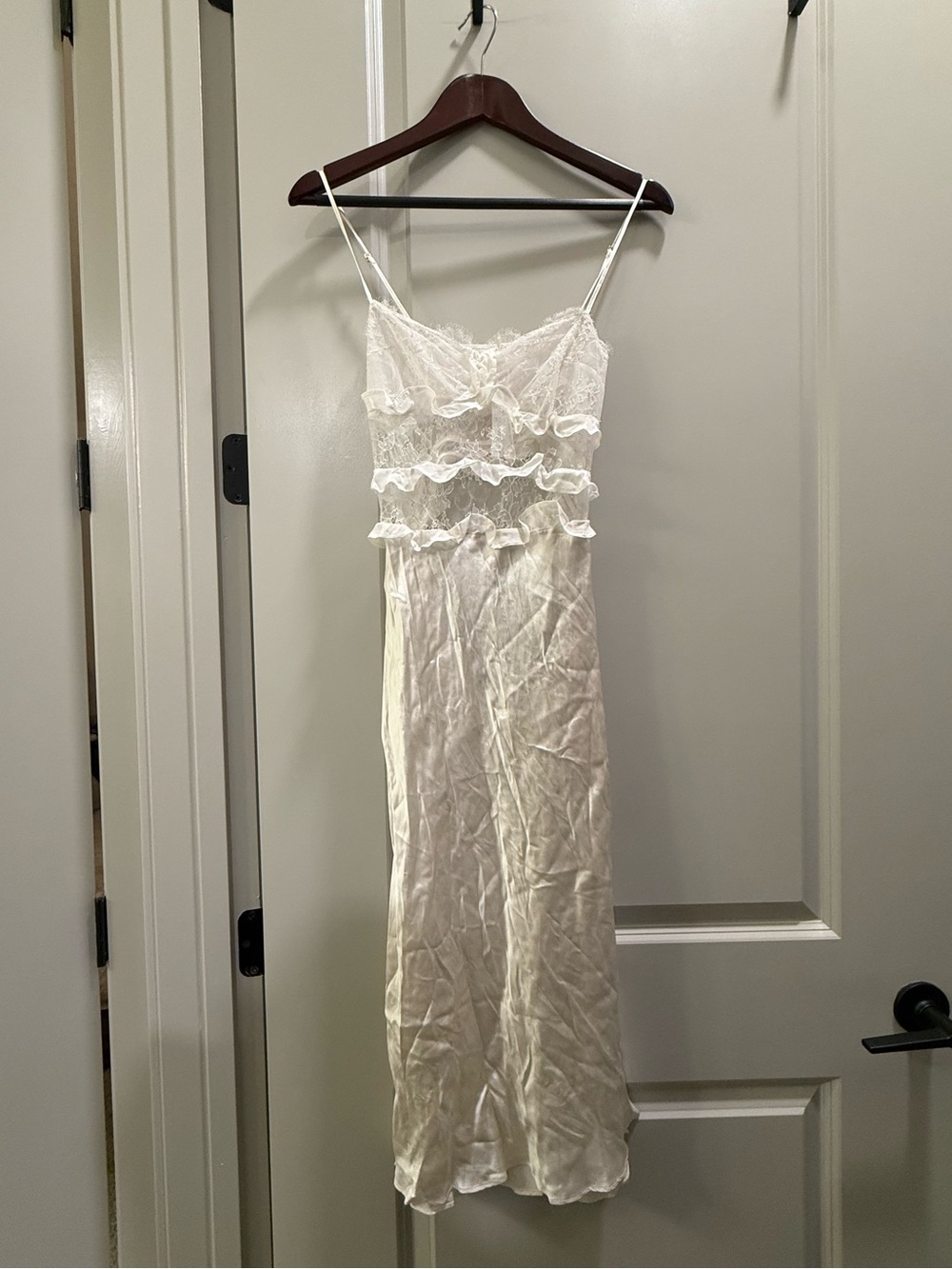 Victoria’s Secret Atelier Lace-Trim Silk Slip Dress in Cream